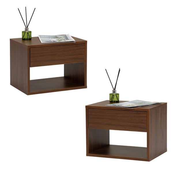English Elm Wall mounted bedside table set of two Walnut — sturdy P2 board, 20kg desktop, dual-slide drawers, wall-fixed instructions included W2181P160506