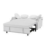 English Elm 54.7" Multiple Adjustable Positions Sofa Bed Stylish Sofa Bed With A Button Tufted Backrest, Two Usb Ports and Four Floral Lumbar Pillows For Living Room, Bedroom,Or Small Space, Beige