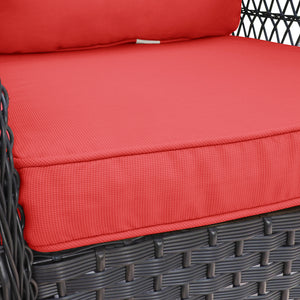 English Elm 3 Pieces Conversation Set — Weatherproof Wicker Rocking Swivel Patio Bistro with Tempered Glass Table Brown W1889P160507