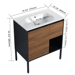 English Elm 30 inch Dual-Install Vanity with Gel Sink, Soft-Close Doors & 2/3 Drawers, Plywood, Water-Resist Finish W999102639