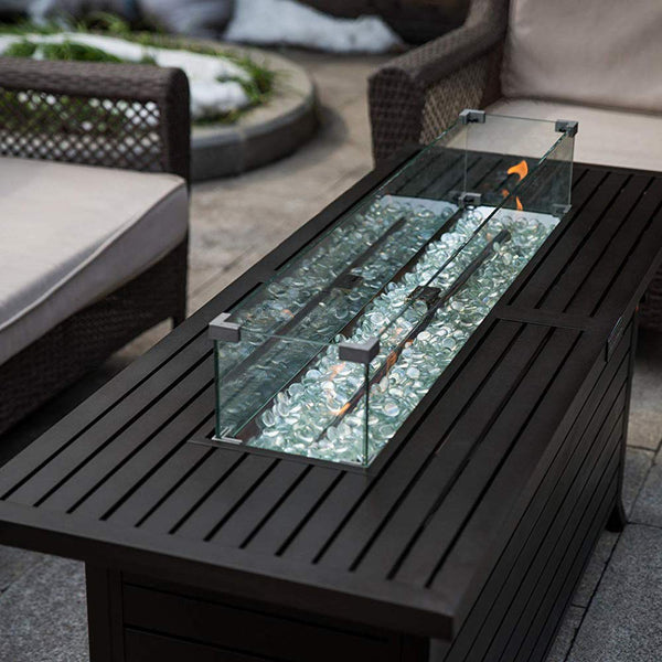 English Elm Fire Pit Table Wind Guard 38.1x10.6x5.9in Tempered Glass Shield with Aluminum Brackets for Safe Flames W944P160500