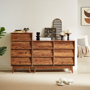 English Elm 6 Drawer Double Dresser with Vintage Bevel Design, Brown MDF, Smooth Glide Drawers, Stylish Storage Solution W578P191570