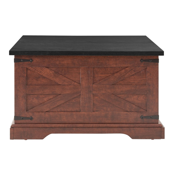 English Elm Farmhouse Square Coffee Table with Hidden Storage, Barn-Style Oak Top, Metal Accents & Lift Hinges W2275P148554