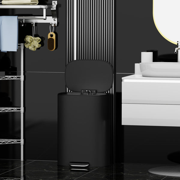 English Elm 13 13 Gallon/50L Stainless Steel Trash Can with Soft-Close Lid, Fingerprint-Proof Pedal Bin, Black W1550142007