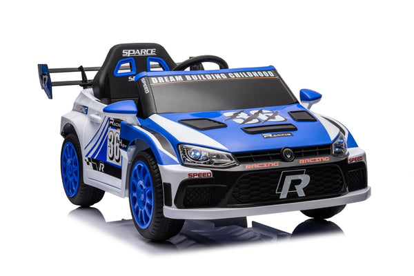 English Elm 12v4a Kids Ride on Car Dual Motor 4 Wheel Suspension Remote Control Opening Doors Blue W1620128202