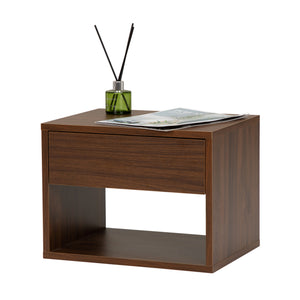 English Elm Wall mounted bedside table set of two Walnut — sturdy P2 board, 20kg desktop, dual-slide drawers, wall-fixed instructions included W2181P160506