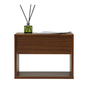 English Elm Wall mounted bedside table set of two Walnut — sturdy P2 board, 20kg desktop, dual-slide drawers, wall-fixed instructions included W2181P160506