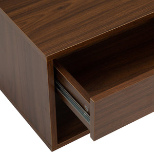 English Elm Wall mounted bedside table set of two Walnut — sturdy P2 board, 20kg desktop, dual-slide drawers, wall-fixed instructions included W2181P160506