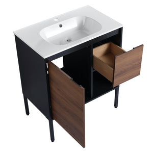 English Elm 30 inch Dual-Install Vanity with Gel Sink, Soft-Close Doors & 2/3 Drawers, Plywood, Water-Resist Finish W999102639