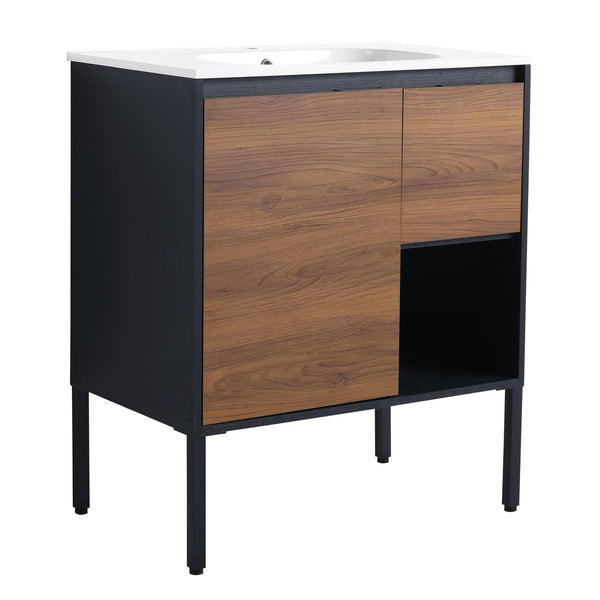 English Elm 30 inch Dual-Install Vanity with Gel Sink, Soft-Close Doors & 2/3 Drawers, Plywood, Water-Resist Finish W999102639