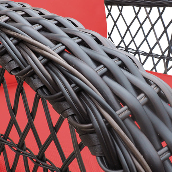 English Elm 3 Pieces Conversation Set — Weatherproof Wicker Rocking Swivel Patio Bistro with Tempered Glass Table Brown W1889P160507