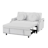 English Elm 54.7" Multiple Adjustable Positions Sofa Bed Stylish Sofa Bed With A Button Tufted Backrest, Two Usb Ports and Four Floral Lumbar Pillows For Living Room, Bedroom,Or Small Space, Beige