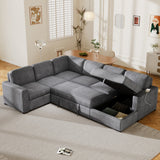 U-Shaped Corduroy Corner Sofa Set with Storage, 6-Seater Oversized Sofa, USB Interfaces - Living Room & Office