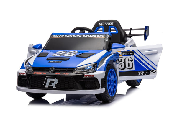 English Elm 12v4a Kids Ride on Car Dual Motor 4 Wheel Suspension Remote Control Opening Doors Blue W1620128202