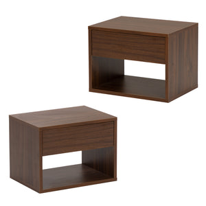 English Elm Wall mounted bedside table set of two Walnut — sturdy P2 board, 20kg desktop, dual-slide drawers, wall-fixed instructions included W2181P160506