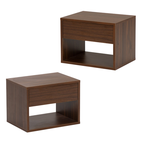 English Elm Wall mounted bedside table set of two Walnut — sturdy P2 board, 20kg desktop, dual-slide drawers, wall-fixed instructions included W2181P160506