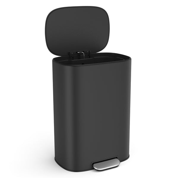 English Elm 13 13 Gallon/50L Stainless Steel Trash Can with Soft-Close Lid, Fingerprint-Proof Pedal Bin, Black W1550142007