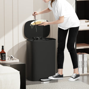 English Elm 13 13 Gallon/50L Stainless Steel Trash Can with Soft-Close Lid, Fingerprint-Proof Pedal Bin, Black W1550142007