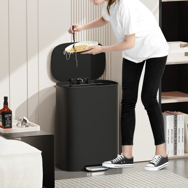 English Elm 13 13 Gallon/50L Stainless Steel Trash Can with Soft-Close Lid, Fingerprint-Proof Pedal Bin, Black W1550142007