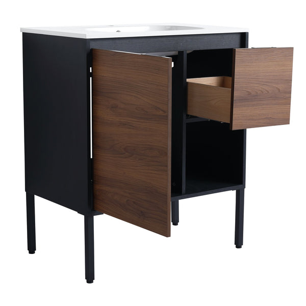 English Elm 30 inch Dual-Install Vanity with Gel Sink, Soft-Close Doors & 2/3 Drawers, Plywood, Water-Resist Finish W999102639