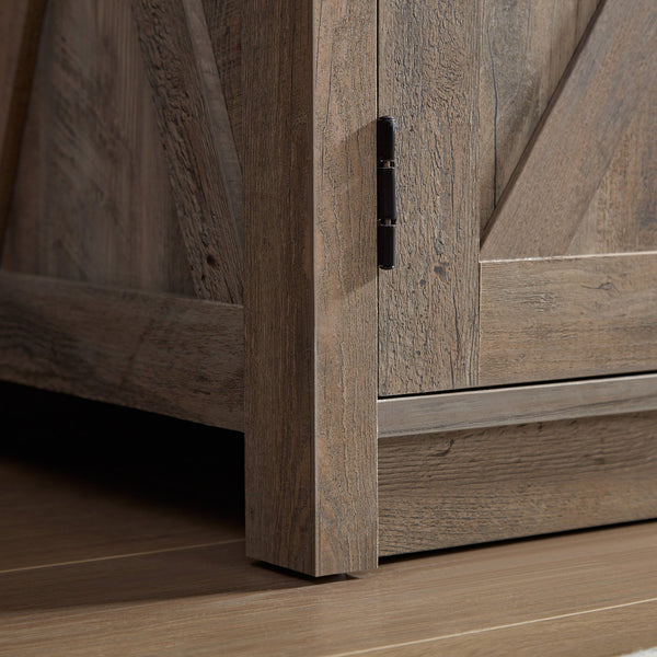 English Elm Farmhouse Barn Door TV Media Stand Gray Wash Wood Grain Console for TVs up to 65" with Open & Closed Storage and Cable Management — 61.8"L x 18.9"W x 30.3"H W2275P149121