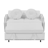 English Elm 54.7" Multiple Adjustable Positions Sofa Bed Stylish Sofa Bed With A Button Tufted Backrest, Two Usb Ports and Four Floral Lumbar Pillows For Living Room, Bedroom,Or Small Space, Beige