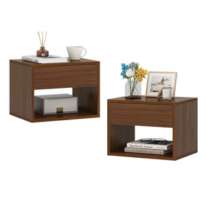 English Elm Wall mounted bedside table set of two Walnut — sturdy P2 board, 20kg desktop, dual-slide drawers, wall-fixed instructions included W2181P160506