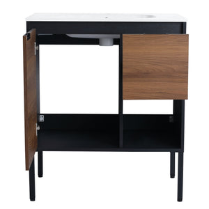 English Elm 30 inch Dual-Install Vanity with Gel Sink, Soft-Close Doors & 2/3 Drawers, Plywood, Water-Resist Finish W999102639