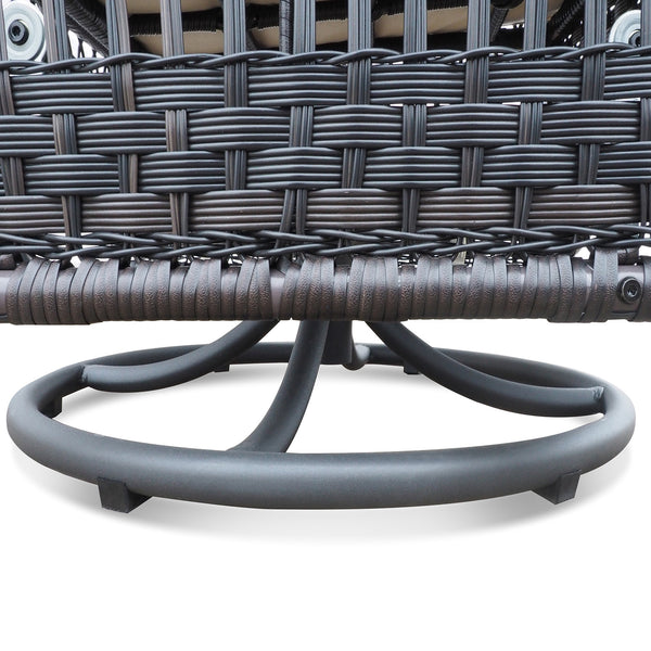 English Elm 3 Pieces Conversation Set — Weatherproof Wicker Rocking Swivel Patio Bistro with Tempered Glass Table Navy Blue W1889P160505