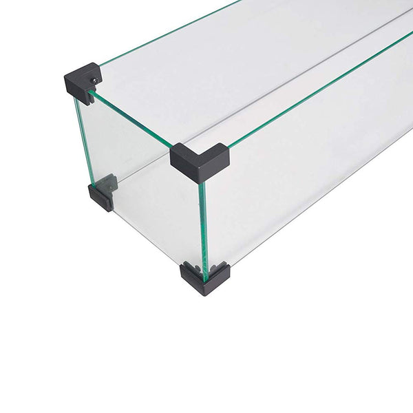 English Elm Fire Pit Table Wind Guard 38.1x10.6x5.9in Tempered Glass Shield with Aluminum Brackets for Safe Flames W944P160500