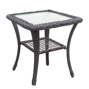 English Elm 3 Pieces Conversation Set — Weatherproof Wicker Rocking Swivel Patio Bistro with Tempered Glass Table Navy Blue W1889P160505