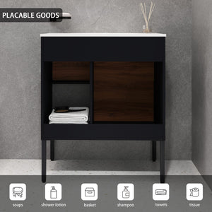 English Elm 30 inch Dual-Install Vanity with Gel Sink, Soft-Close Doors & 2/3 Drawers, Plywood, Water-Resist Finish W999102639