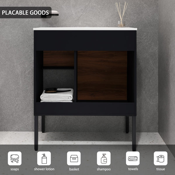 English Elm 30 inch Dual-Install Vanity with Gel Sink, Soft-Close Doors & 2/3 Drawers, Plywood, Water-Resist Finish W999102639