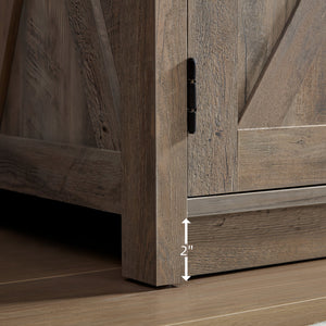 English Elm Farmhouse Barn Door TV Media Stand Gray Wash Wood Grain Console for TVs up to 65" with Open & Closed Storage and Cable Management — 61.8"L x 18.9"W x 30.3"H W2275P149121