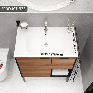 English Elm 30 inch Dual-Install Vanity with Gel Sink, Soft-Close Doors & 2/3 Drawers, Plywood, Water-Resist Finish W999102639