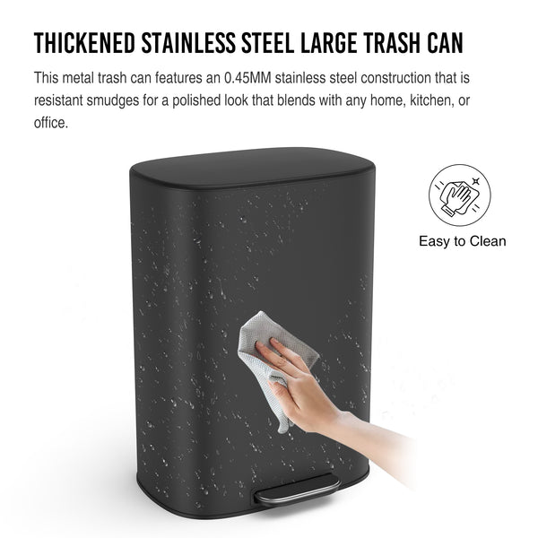 English Elm 13 13 Gallon/50L Stainless Steel Trash Can with Soft-Close Lid, Fingerprint-Proof Pedal Bin, Black W1550142007