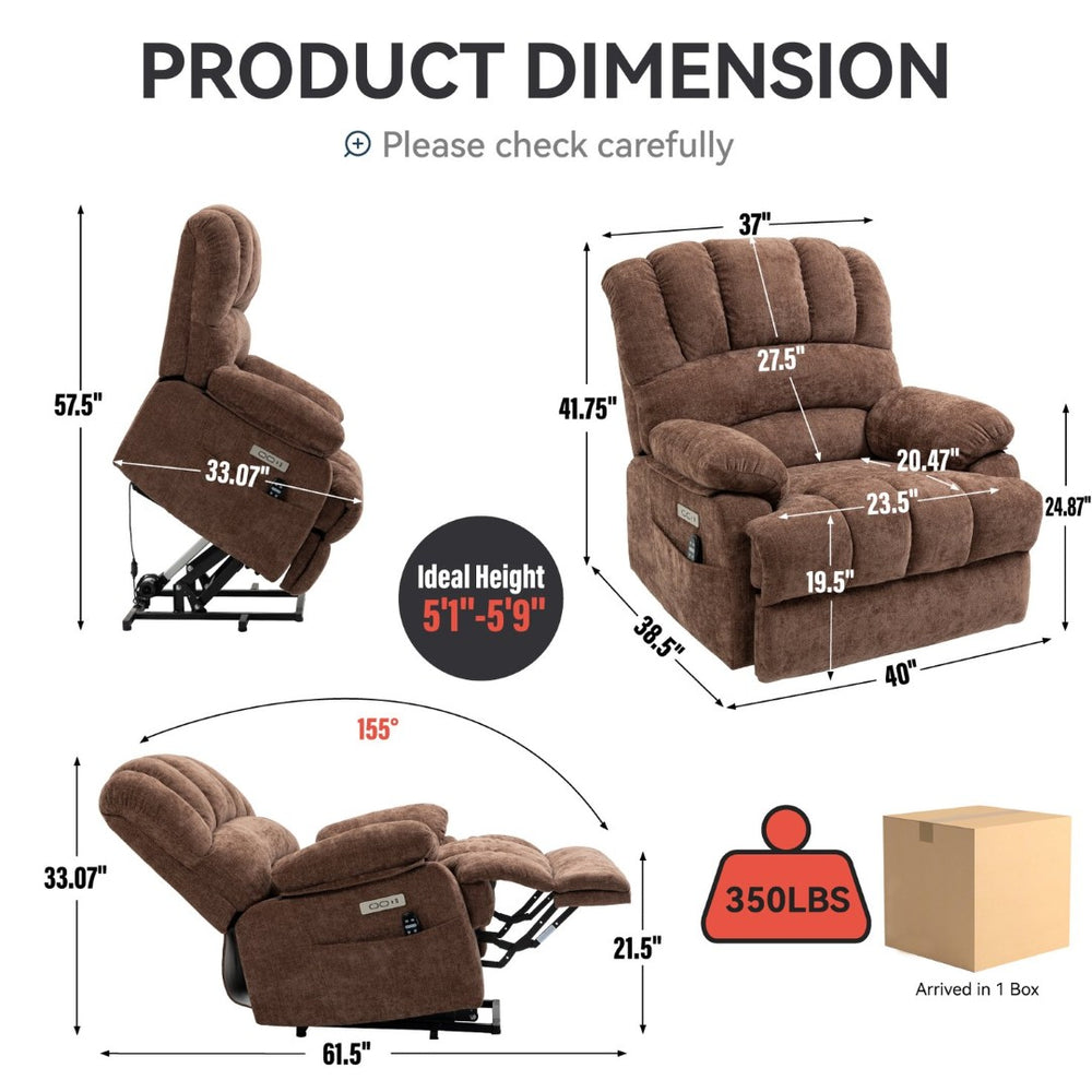 English Elm 23" Wide Seat Chenille Power Lift Recliner with Vibration Massage and Lumbar Heat W1803P247681