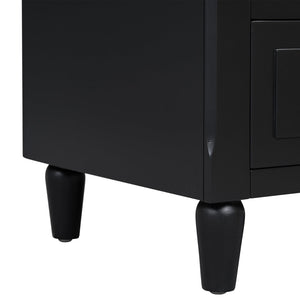 English Elm U_style Three Drawer Painted Nightstand Rubberwood Legs Minimalist Bedside Storage Cabinet Black WF319366AAB