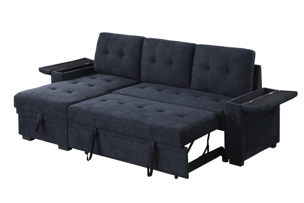 English Elm Ashlyn Reversible Sleeper Sectional Woven Fabric Sofa with Storage and Charging Ports B061S00851