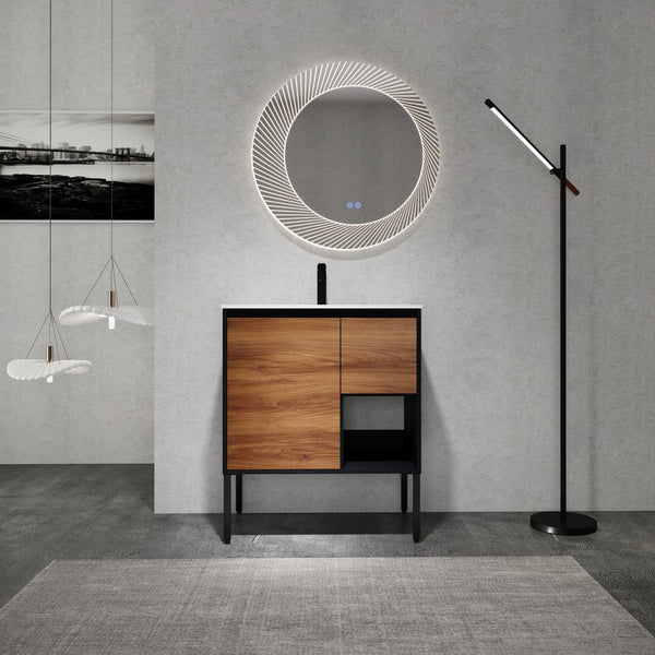 English Elm 30 inch Dual-Install Vanity with Gel Sink, Soft-Close Doors & 2/3 Drawers, Plywood, Water-Resist Finish W999102639