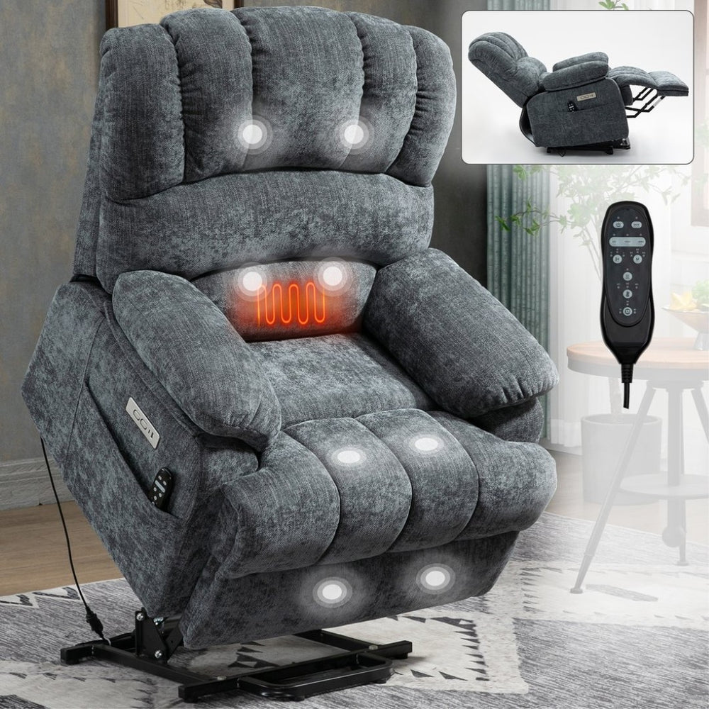 English Elm 23" Wide High Back Chenille Power Lift Recliner with Massage Heat and Usb Port W1803P263643