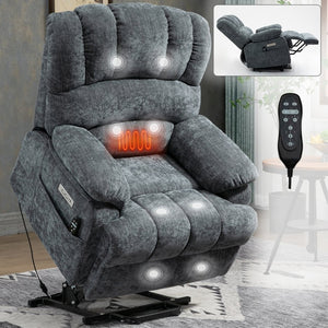 English Elm 23" Wide High Back Chenille Power Lift Recliner with Massage Heat and Usb Port W1803P263643