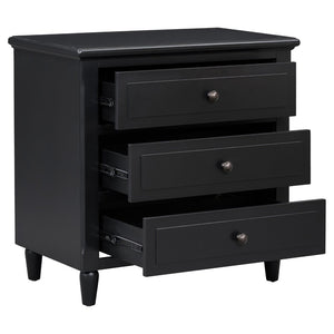 English Elm U_style Three Drawer Painted Nightstand Rubberwood Legs Minimalist Bedside Storage Cabinet Black WF319366AAB