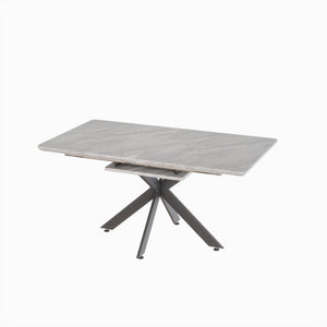 English Elm 62.4" Extendable Mdf Dining Table Set Seats Eight with Six Padded Chairs and Metal Legs W2189S00953