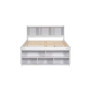 English Elm Full Bed With Bookcase Headboard & Storage Drawers - Stylish, Space-Saving Design In White Finish W504S00127