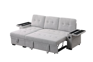 English Elm Ashlyn Reversible Sleeper Sectional Woven Fabric Sofa with Storage and Charging Ports B061S00843
