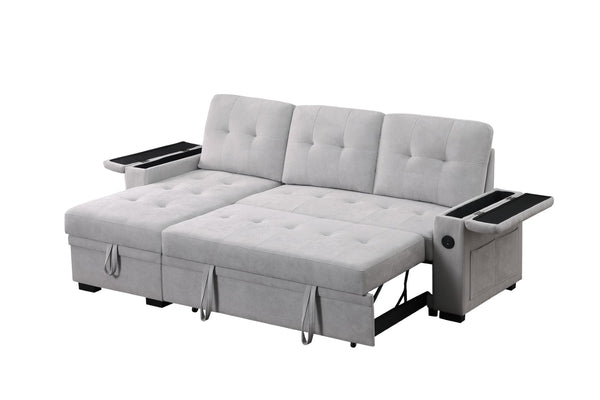 English Elm Ashlyn Reversible Sleeper Sectional Woven Fabric Sofa with Storage and Charging Ports B061S00843