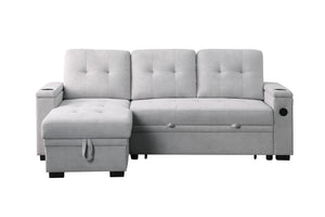 English Elm Ashlyn Reversible Sleeper Sectional Woven Fabric Sofa with Storage and Charging Ports B061S00843