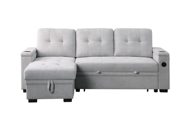 English Elm Ashlyn Reversible Sleeper Sectional Woven Fabric Sofa with Storage and Charging Ports B061S00843