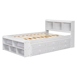 English Elm Full Bed With Bookcase Headboard & Storage Drawers - Stylish, Space-Saving Design In White Finish W504S00127